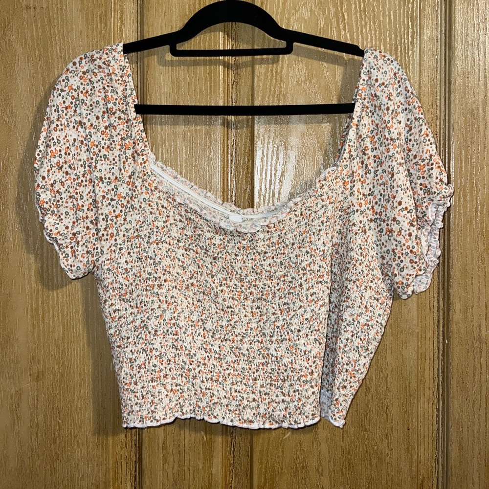 Floral Puff Sleeve Smocked Top. Aerie XL